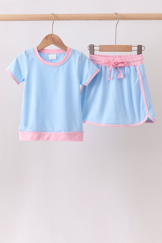 Blue & Pink Color Block Active Skort Set