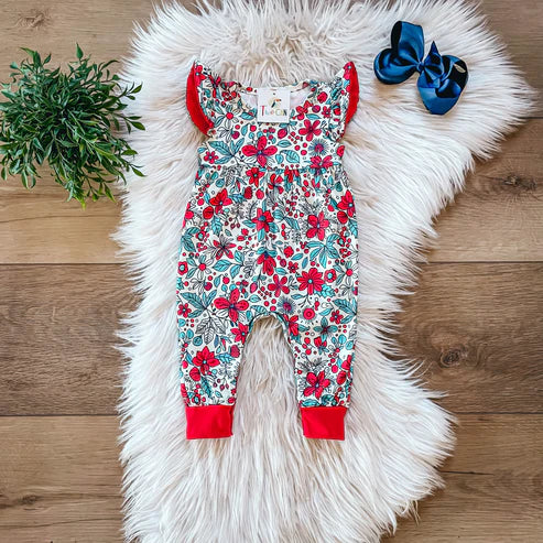 Red Blooms Infant Romper by TwoCan (runs to smaller end)