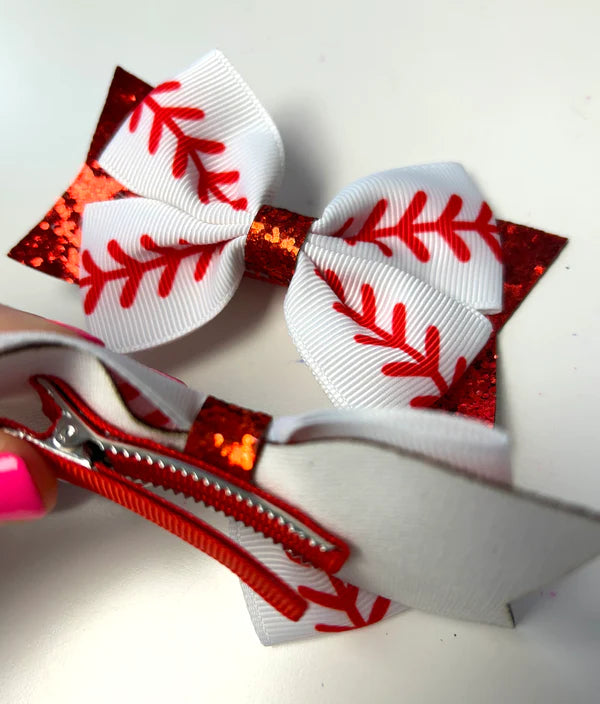 Baseball Red Glitter Bows (set of 2)