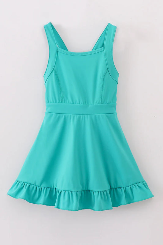Green/Teal Active Sporty Ruffle Tennis Dress