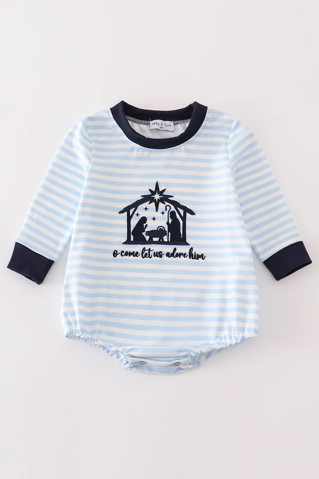 Oh come, Let Us Adore Him Navy Nativity Boy Bubble