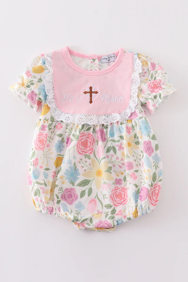 Pink Easter Cross He is Risen Girl Bubble