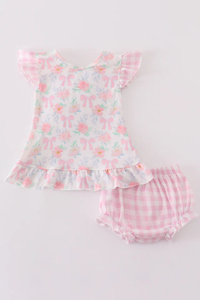 Pink Gingham Bow Set