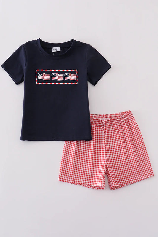 Navy Flag Embroidered Boy Set