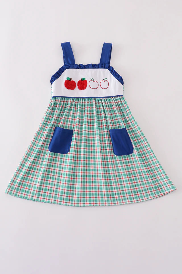 Blue Apple French Knot Girl Dress