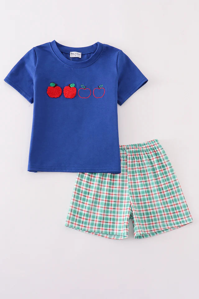 Blue Apple French Knot Boy Set
