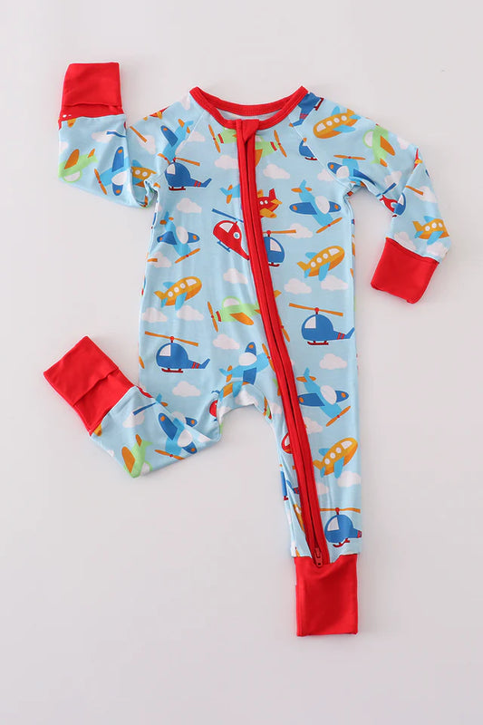 Blue plane bamboo pajamas zipup