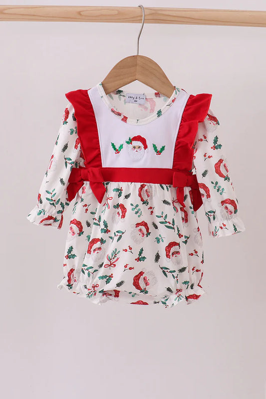 Red Santa Embroidery Ruffle Bubble
