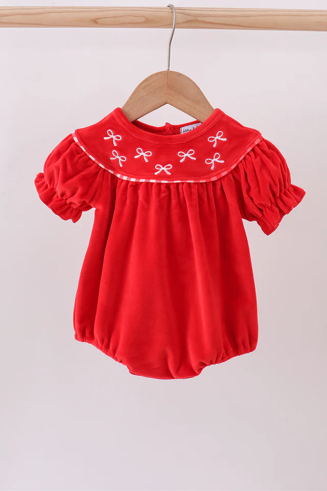 Red Bow Velvet Romper