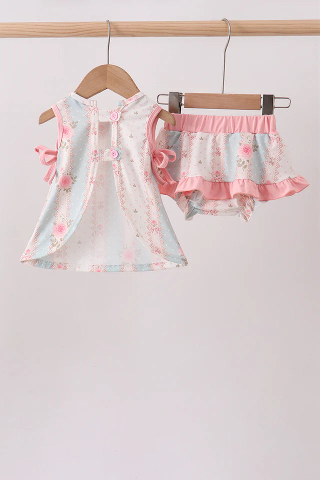Pink Polka Dot Rose Bow Bloomer Set