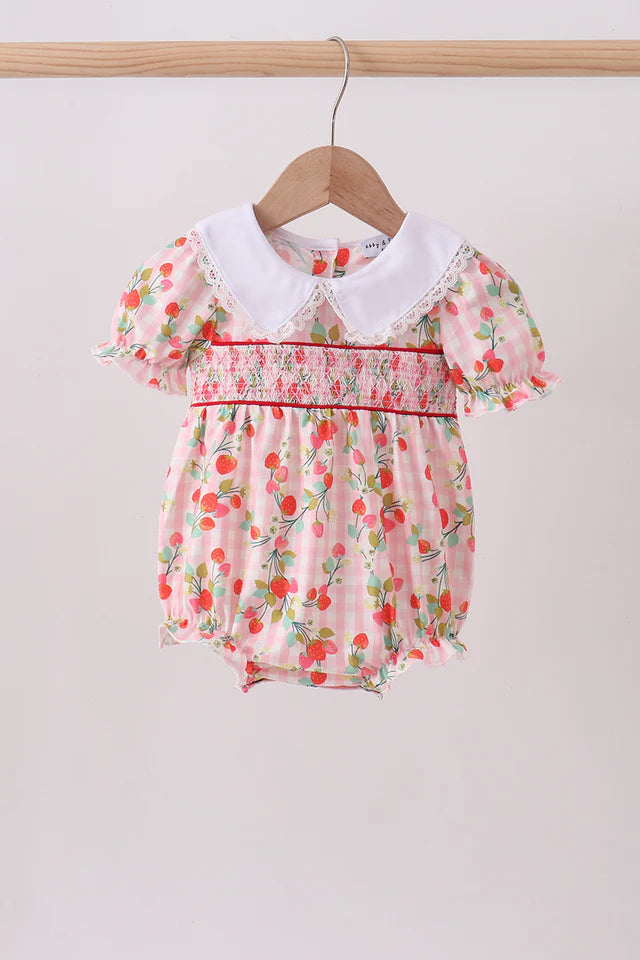 Pink Strawberry Smocked Bubble
