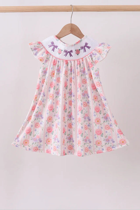 PRESALE -  Purple rose bow smocked ruffle dress - ETA 8/20/26