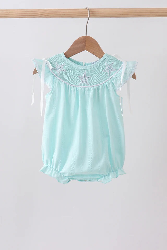Blue Starfish smocked jacquard ruffle bubble