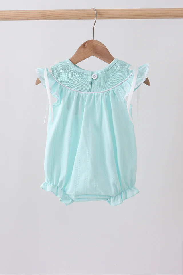 Blue Starfish smocked jacquard ruffle bubble