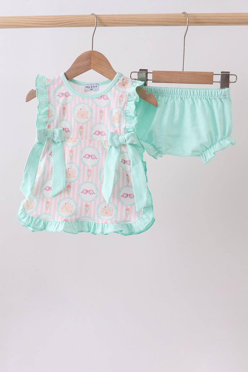 Castle Ice Cream print ruffle bloomer set