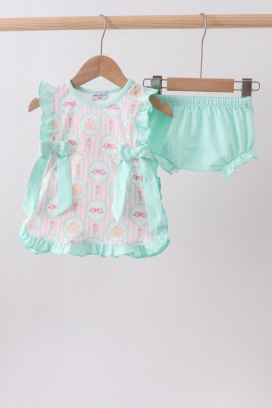 Castle Ice Cream print ruffle bloomer set