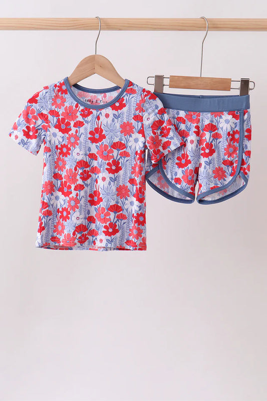 Blue Floral Bamboo Set