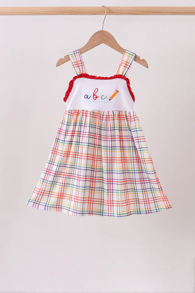 Red ABC Embroidered Plaid Dress (ETA 7/12/26)