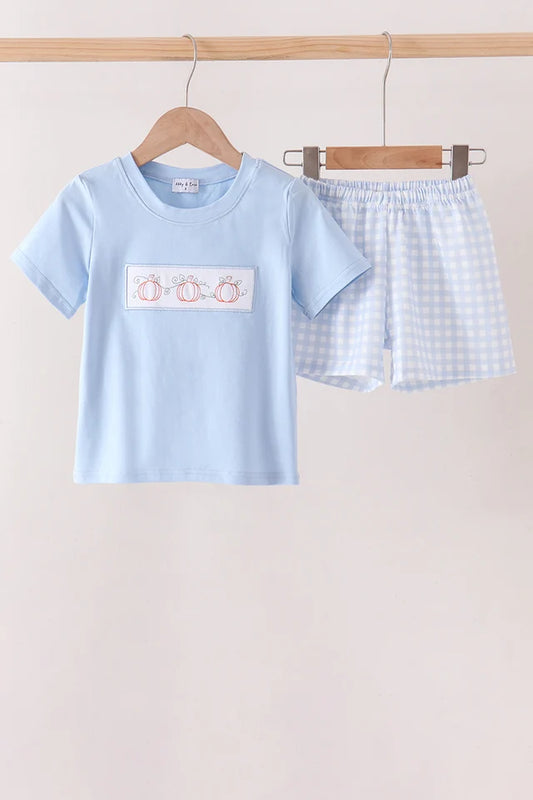 Blue Pumpkin Embroidery Gingham Shorts Set (ETA: 9/4/26)