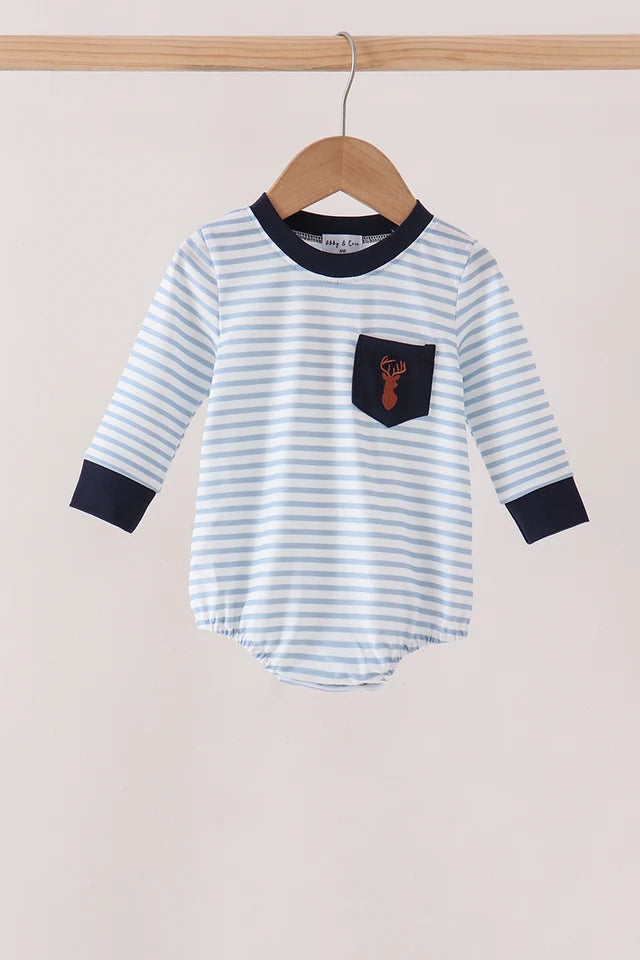Navy Deer Embroidery Stripe Bubble (ETA: 9/8/26)