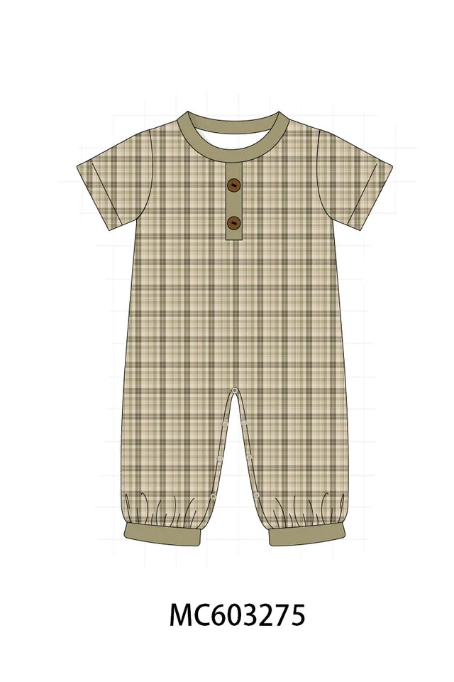 Oat Olive Plaid Romper (ETA: 9/4/26)