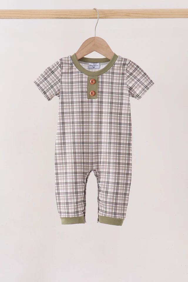 Oat & Olive Plaid Romper
