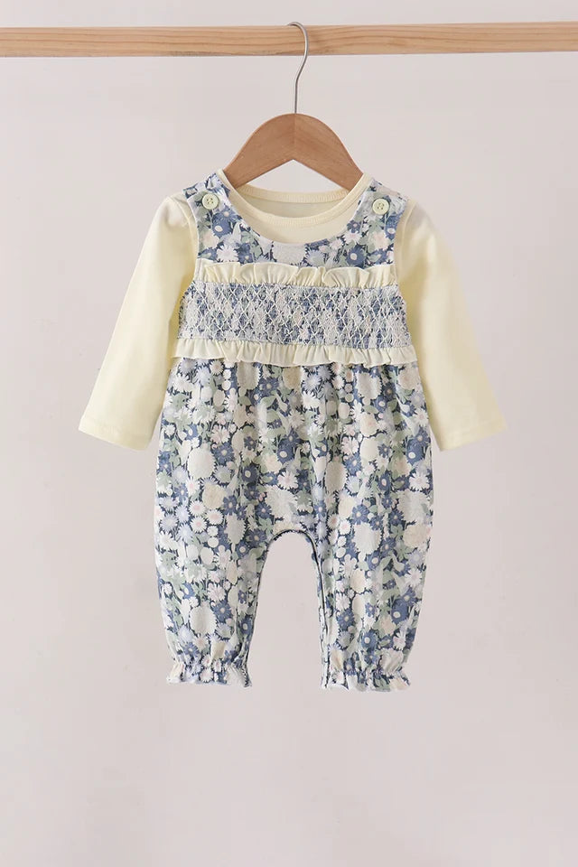 Vintage Floral Smocked Ruffle Romper Set (ETA: 10/21/26)