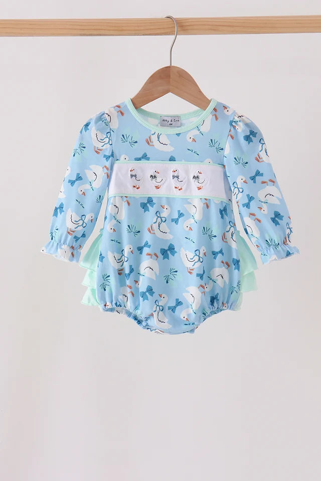 Blue goose bow embroidery ruffle bubble (ETA: 9/30/26)