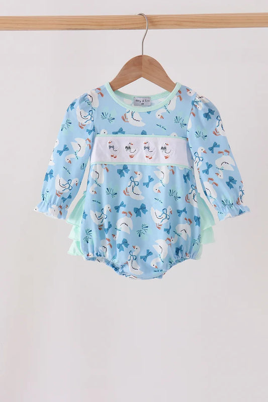 Blue goose bow embroidery ruffle bubble (ETA: 9/30/26)