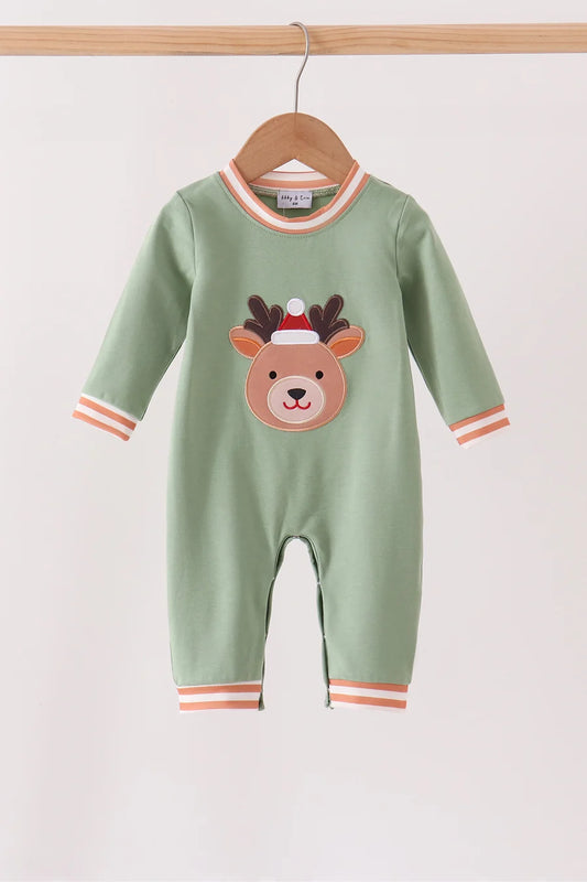 Sage Reindeer Applique Romper (ETA: 9/30/26)