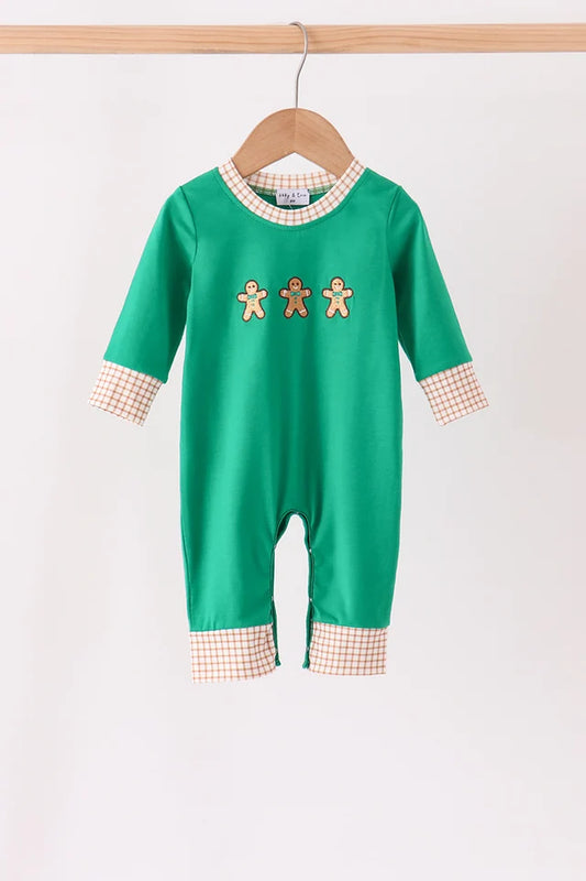 Green Gingerbread Embroidery Romper