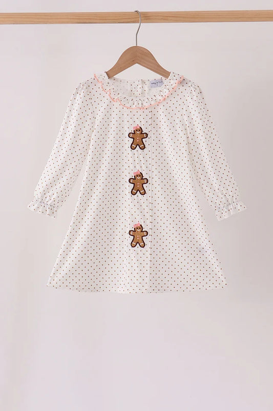 Gingerbread Embroidery Ruffle Dress