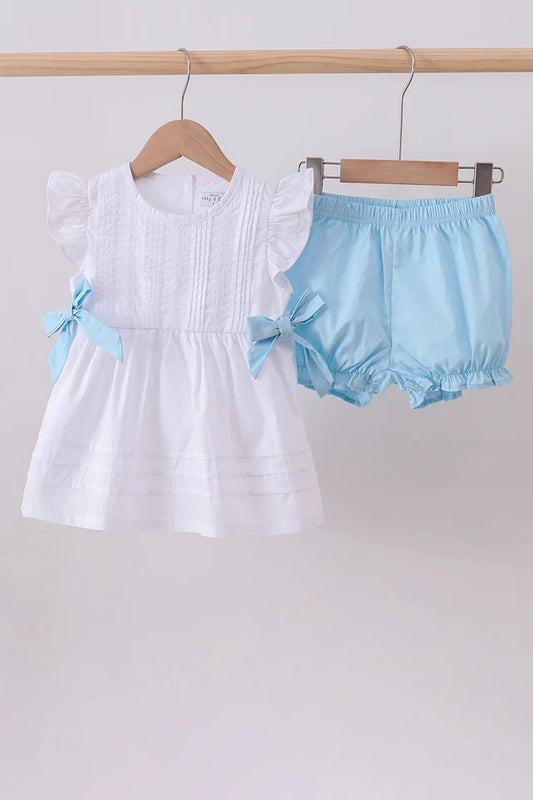 PRESALE: Blue bow ruffle bloomer set - ETA 8/20/26