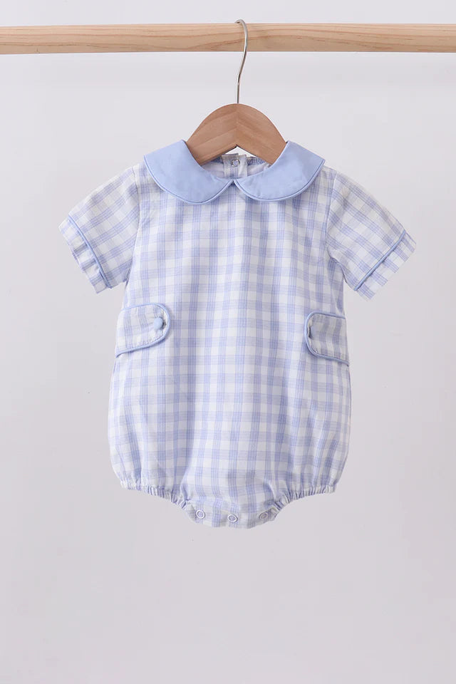 Blue Plaid Peter Pan Collar Bubble