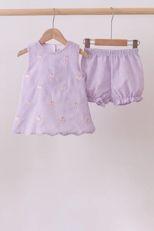 PRESALE: Purple seersucker butterfly embroidery shorts set (ETA 8/20/26)