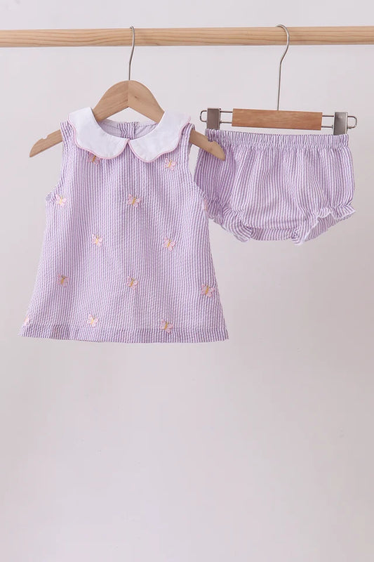 PRESALE: Purple seersucker butterfly embroidery bloomer set - ETA 8/20/26