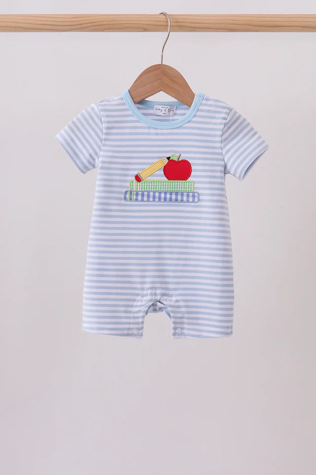 Blue Apple Pencil Embroidery Romper (ETA: 7/21/26)