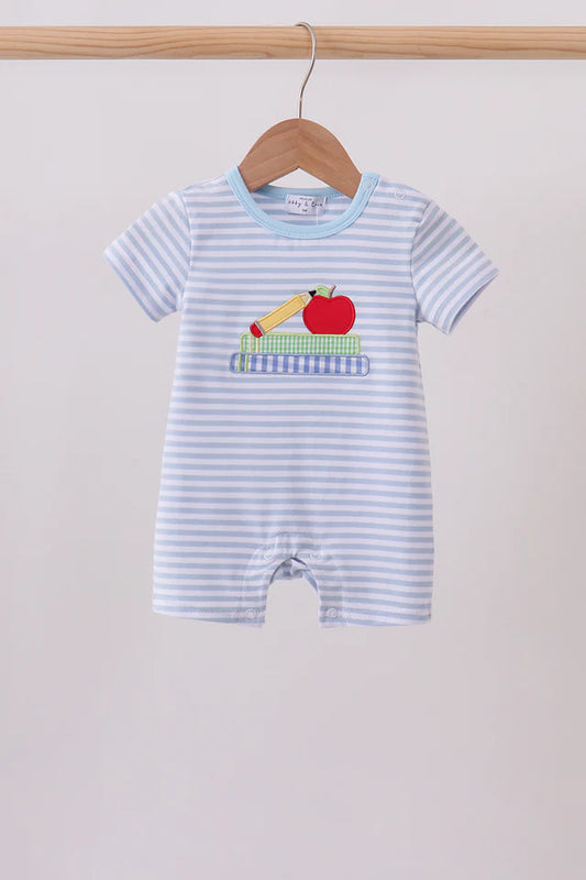 Blue Apple Pencil Embroidery Romper (ETA: 7/21/26)