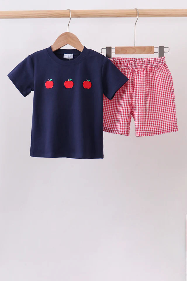 Navy Apple Embroidery Boy Set (ETA: 7/21/26)