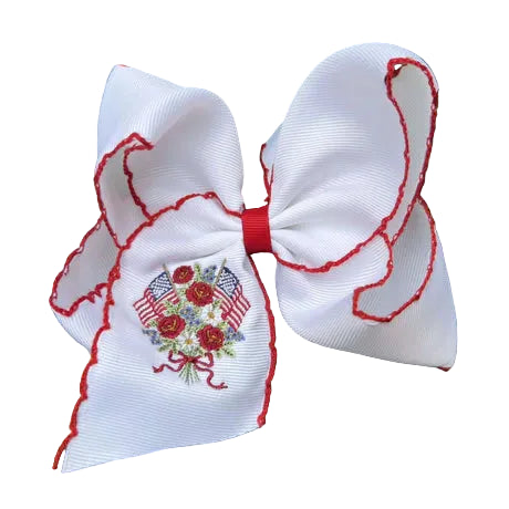 5" Embroidered patriotic flower flag bouquet bow