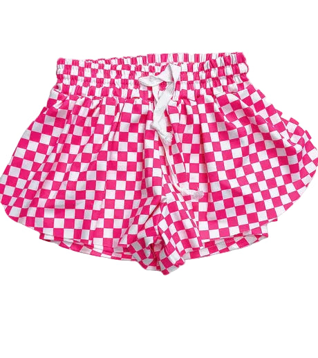 White & fuchsia Checkered printed Hi-Performance Shorts