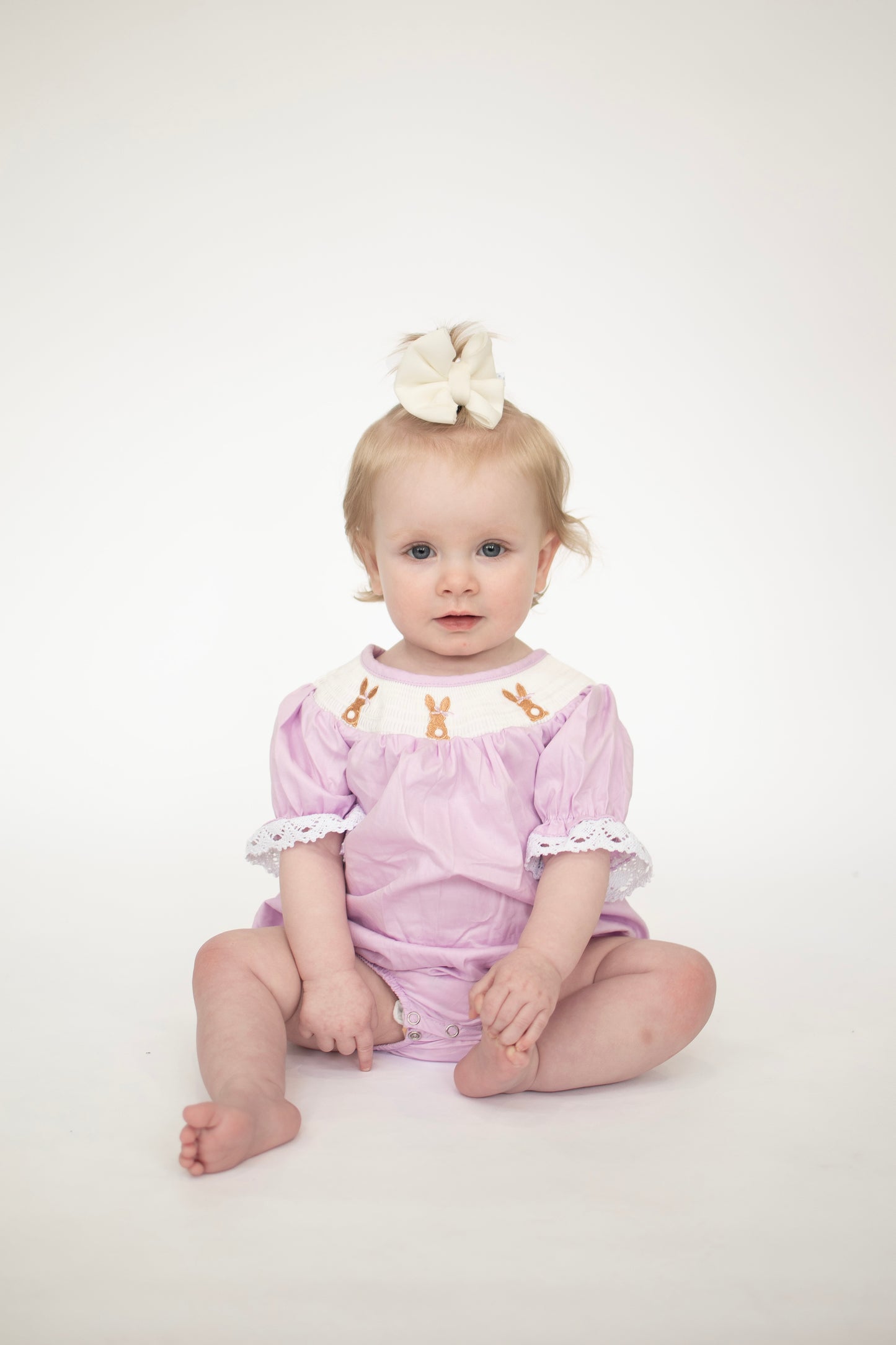 Purple Lace Cuff Easter Bunny Romper