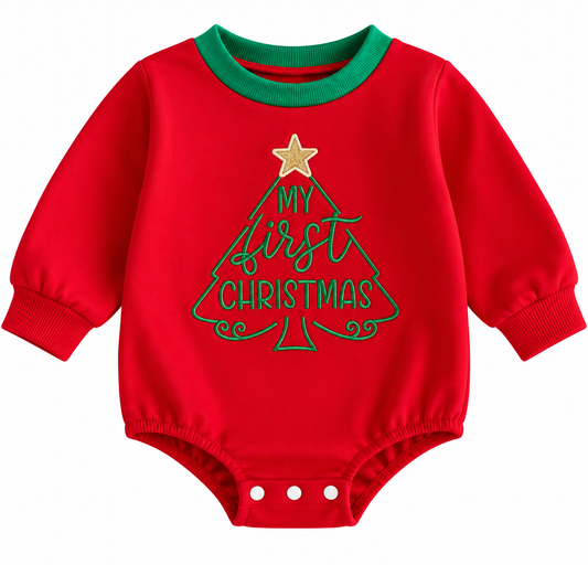 My First Christmas Tree Embroidery Romper