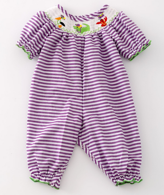 Mardi Gras Smocked Romper
