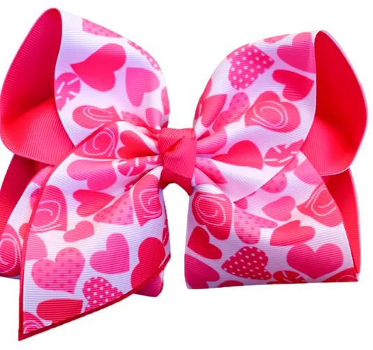 Polka Dot Heart Layered Hair Bow 5"