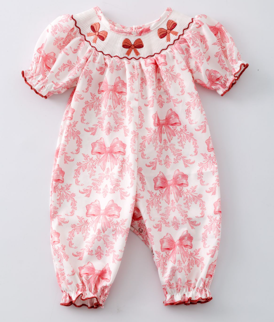 Blush Waverly Smocked Baby Romper
