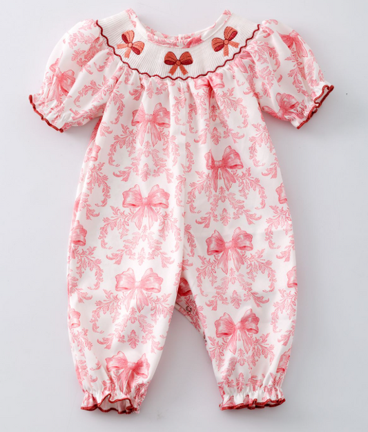 Blush Waverly Smocked Baby Romper
