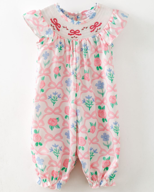 Trellis Bow Smocked Baby Romper