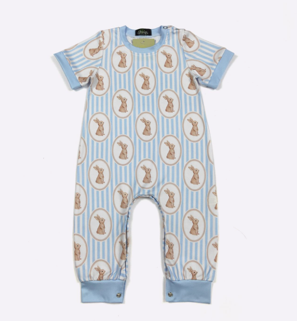 Blue Stripe Bunny Boy Romper