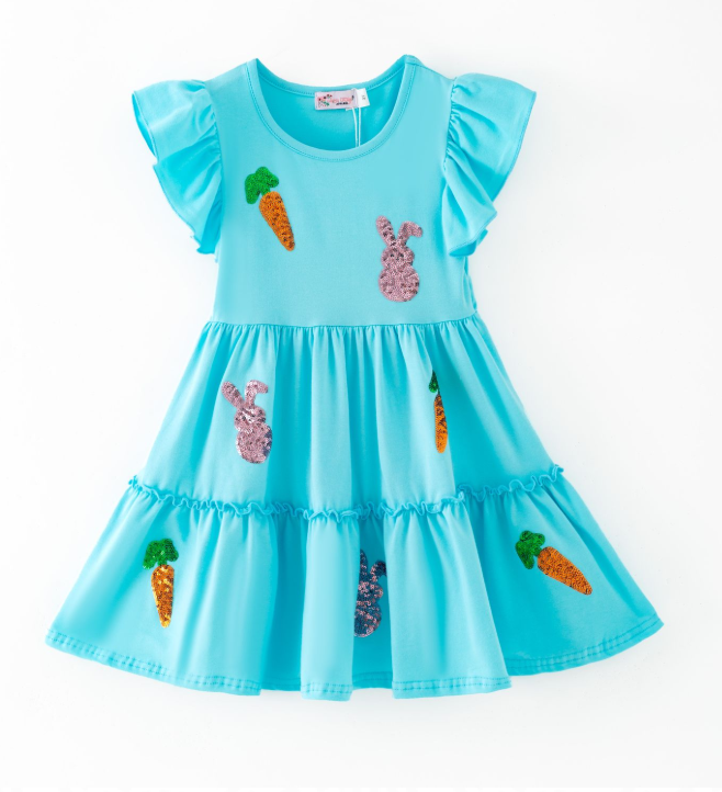 Carrot Bunny Sequin Girls Dress